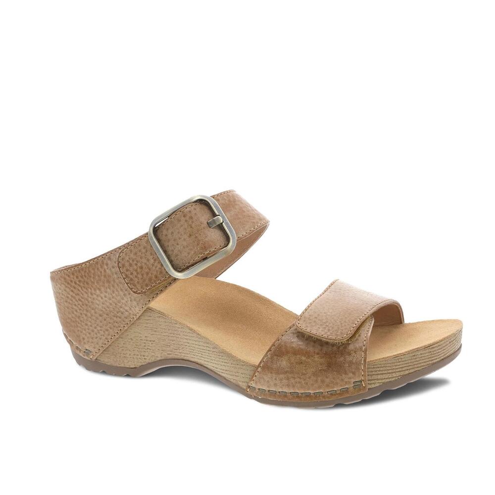 NEW DANSKO women's tanya open toe sandals in tan milled burnished
